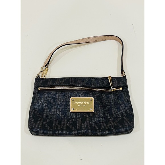 Michael Kors Signature Logo Black Coated Canvas Wristlet - Picture 1 of 3